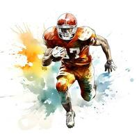 amerikanisch Fußball Spieler mit Tinte Farbe Kunst und Weiß Hintergrund, ai generativ foto