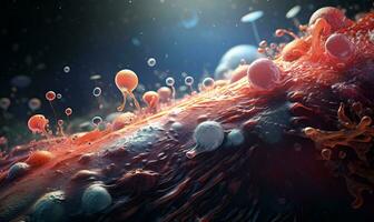 Zellen oder Mikro Organismen oder mikroskopisch Leben Zoomen In, ai generativ foto