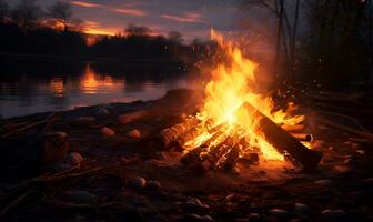 Lagerfeuer im das wild, ai generativ foto