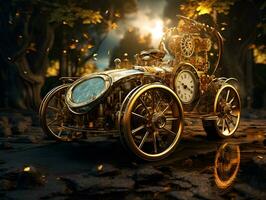 Steampunk Zeit Maschine Fahrzeug, ai generativ foto