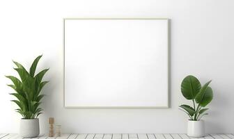 minimalistisch Weiß Haus Innere mit groß, einfach Weiß Mauer Rahmen, ai generativ foto