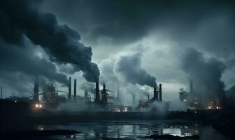 Fabrik mit groß Verschmutzung Rauch, generativ ai foto