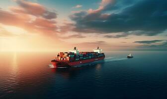 importieren Export Container Schiff auf das Meer, ai generativ foto