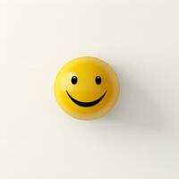 Emoji lächelnd Ball Weiß Hintergrund, ai generativ foto