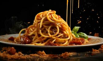 Makro Spaghetti Das sieht aus lecker, ai generativ foto