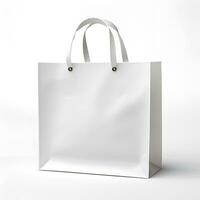 einfach Weiß Einkaufen Tasche auf Weiß Hintergrund, ai generativ foto