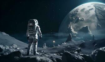 Astronaut erkunden außerirdisch Planeten oder Mond, ai generativ foto