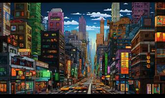 Pixel Kunst von bunt Stadt Gebäude, ai generativ foto