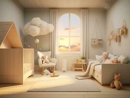 Innere von ein Kleinkinder Zimmer, ai generativ foto