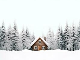 dreieckig Kabine im Winter schneebedeckt Wald, ai generativ foto