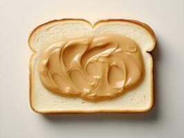 Weiß Brot mit Erdnuss Butter Aussicht von über, ai generativ foto