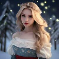 schön Mädchen mit Blau Augen im Weihnachten ai generativ foto