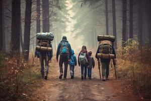 aktiv Familie Freizeit Wandern und Trekking auf ein Natur Weg ,generativ ai foto