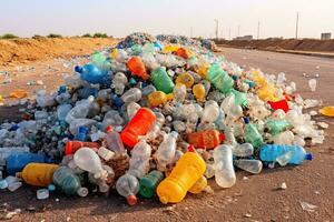 Abfall Plastik Flaschen , Abfall Verfügung Seite? ˅ ,generativ ai foto