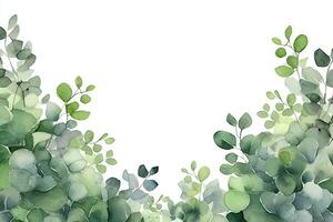 Aquarell Grün Blumen- Banner mit Geäst isoliert auf Weiß Hintergrund, Kopieren Raum , generativ ai foto