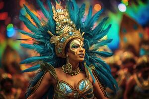 Frau feiern Karneval. Brasilianer Karneval ,generativ ai foto