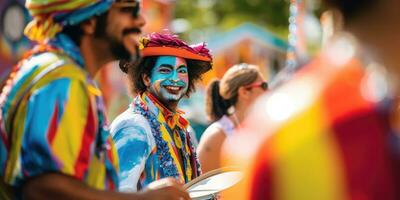 Karneval Parade auf das Straße im Rio de Janeiro , Brasilianer Karneval ,generativ ai foto