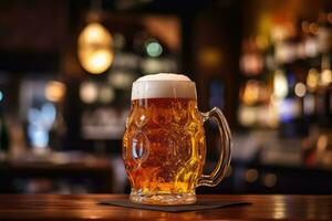Bier im groß Glas im lokal Bar auf Oktoberfest ,Kopieren Raum ,generativ ai foto