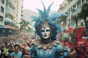 Karneval Parade auf das Straße im Rio de Janeiro , Brasilianer Karneval ,generativ ai foto