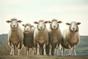 ein Gruppe von Schaf Stehen draußen. generativ ai foto