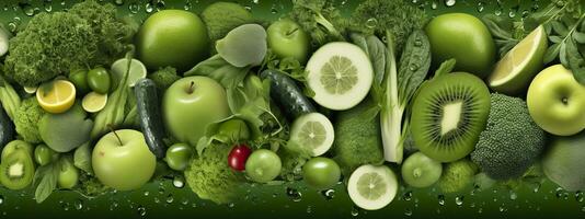 Banner Layout von Grün Früchte und Gemüse. generativ ai. foto