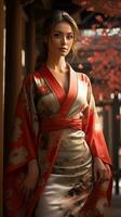 Porträt von schön japanisch Geisha. generativ ai foto