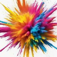 farbig Pulver Explosion auf ein Weiß Hintergrund. bunt explodieren. Farbe holi ai generiert foto