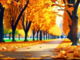 schön Herbst Hintergrund Landschaft. Teppich von gefallen Orange Herbst Blätter. ai generiert foto