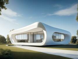 Weiß futuristisch Gebäude gegen das Blau Himmel ai generiert foto