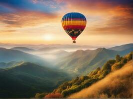 bunt heiß Luft Ballon fliegend Über Berg ai generiert foto