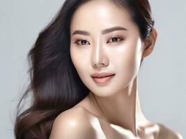 jung asiatisch Schönheit Frau mit perfekt Haut auf isoliert Weiß Hintergrund ai generiert foto