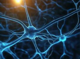 Neuronen kommunizieren mit jeder andere mit elektrochemisch Signale, Nerv Zelle, ai generiert foto
