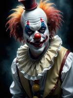 Fotografie von ein Ultra realistisch Clown im dramatisch Licht ai generiert foto