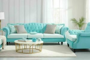 modern Leben Zimmer Design mit komfortabel Sofa und elegant Dekoration. ai generativ Profi Foto