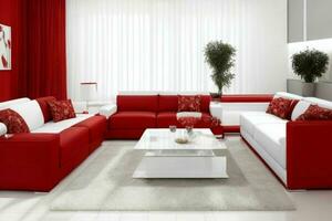 modern Leben Zimmer Design mit komfortabel Sofa und elegant Dekoration. ai generativ Profi Foto