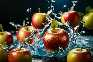 Wasser Spritzen auf Apfel Frucht. ai generativ Profi Foto