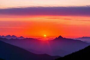 Berg Silhouetten beim Sonnenuntergang. ai generativ Profi Foto