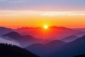 Berg Silhouetten beim Sonnenaufgang. ai generativ Profi Foto