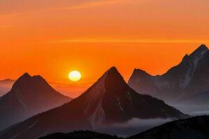 Berg Silhouetten beim Sonnenaufgang. ai generativ Profi Foto
