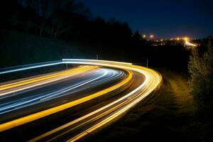 Licht Wanderwege beim Nacht Hintergrund. ai generativ Profi Foto