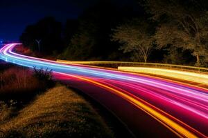 Licht Wanderwege beim Nacht Hintergrund. ai generativ Profi Foto