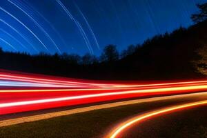 Licht Wanderwege beim Nacht Hintergrund. ai generativ Profi Foto