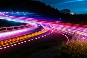 Licht Wanderwege beim Nacht Hintergrund. ai generativ Profi Foto