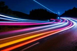 Licht Wanderwege beim Nacht Hintergrund. ai generativ Profi Foto