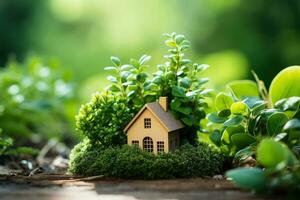 Miniatur Öko Haus gelegen im ein Grün Umgebung auf Gras foto