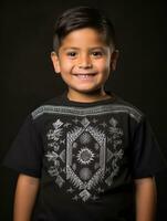 glücklich Mexikaner Kind im beiläufig Kleidung gegen ein neutral Hintergrund ai generativ foto