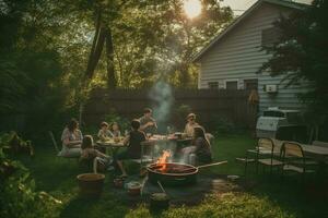 ein Familie Grillparty im das Hinterhof foto