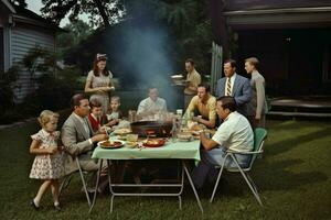 ein Familie Grillparty im das Hinterhof foto