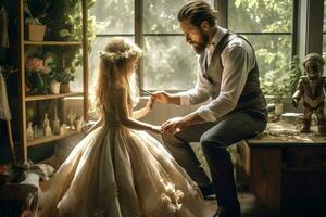 ein Vater spielen Kleid oben mit seine Tochter foto