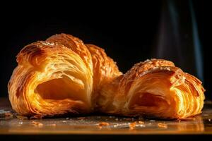 ein Essen fotografieren von ein Französisch Croissant gefangen wi foto